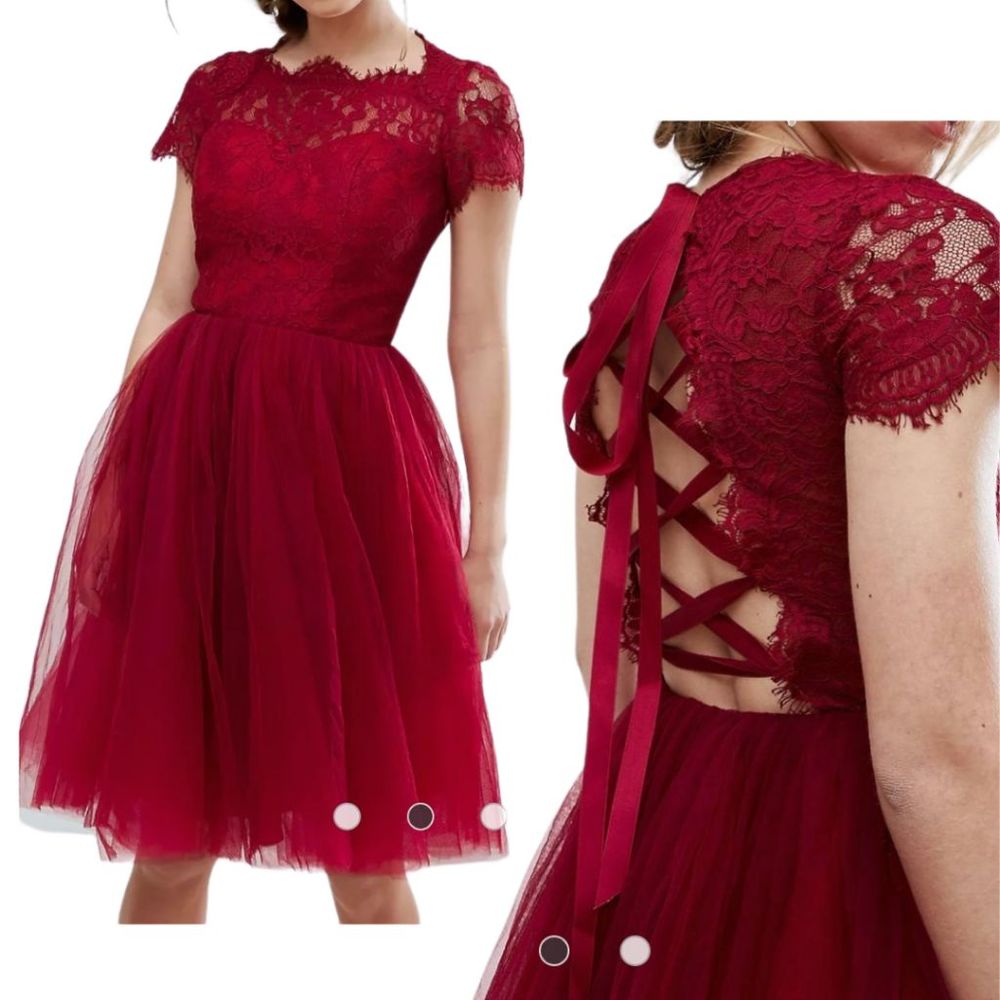 NWT Chi Chi London Katherin Burgundy Red Lace Tulle  Dress Size 12